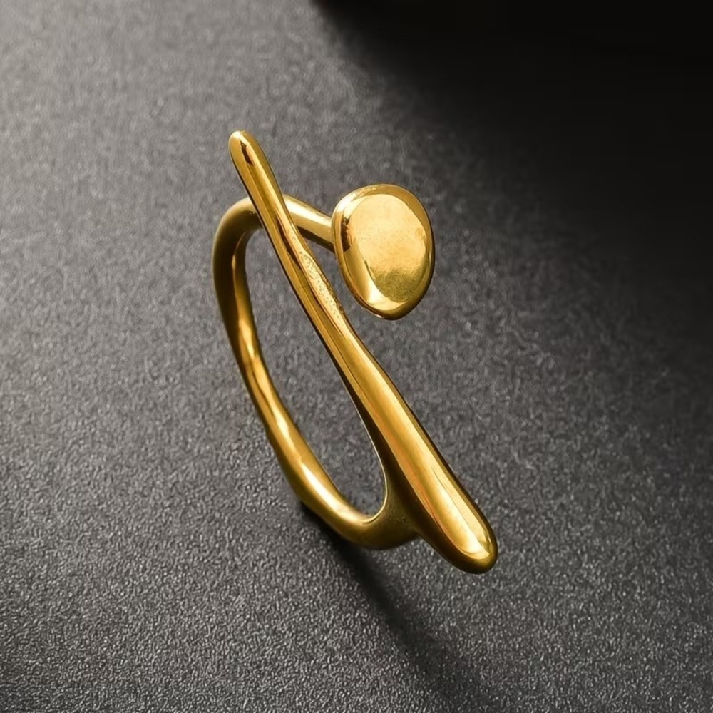 Gold Sculptural Bypass Ring 304 Stainless Steel Minimalist Modern Statement Ring